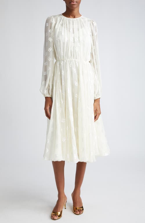 Dolce & Gabbana Logo Jacquard Long Sleeve Chiffon Dress Bianco Panna Chiaris at Nordstrom, Us