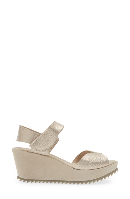 Shop Pedro Garcia Fama Platform Wedge Sandal In White Gold Cervo Lame