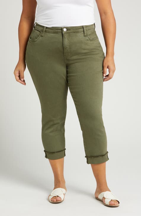 AUTOGRAPH - Plus Size - Womens Pants - Green Summer Cropped - Slim Leg  Cotton