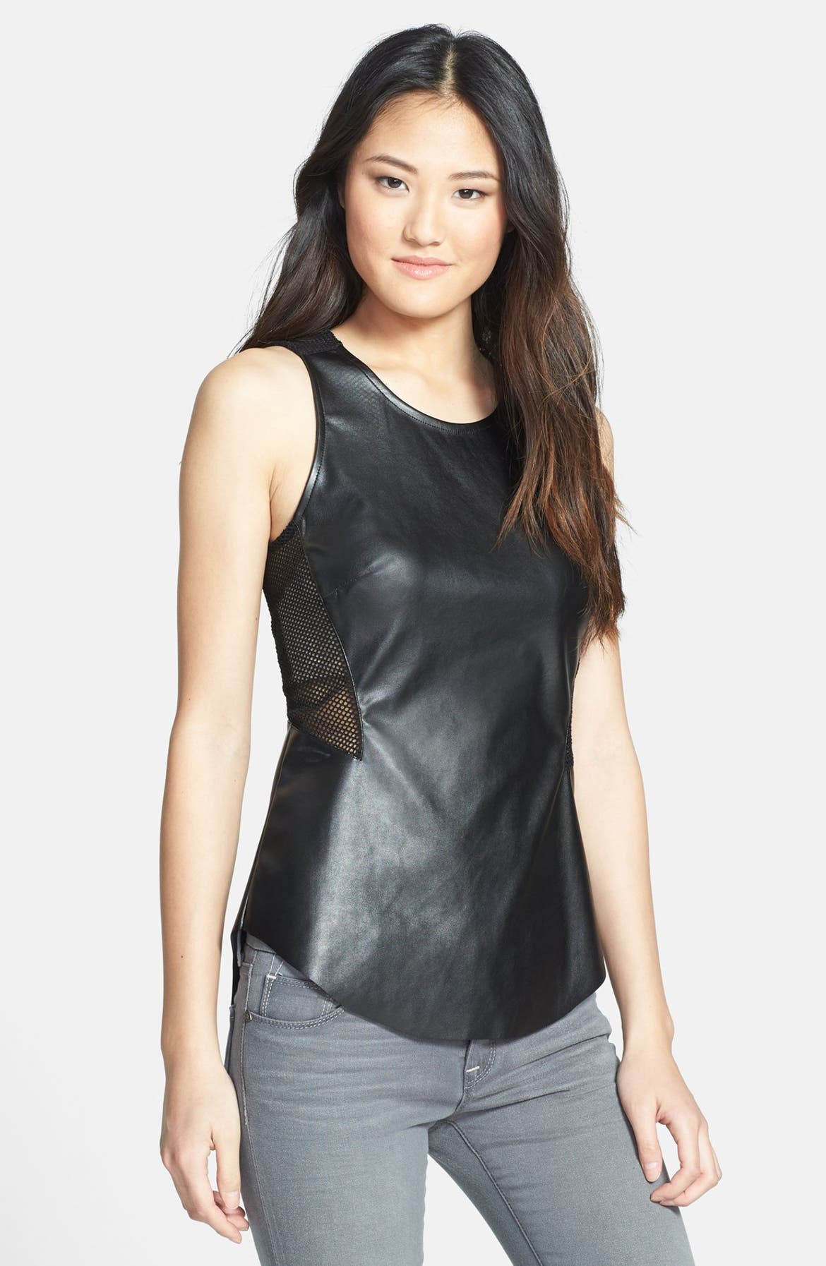 Dex Mesh Inset Faux Leather Tank | Nordstrom