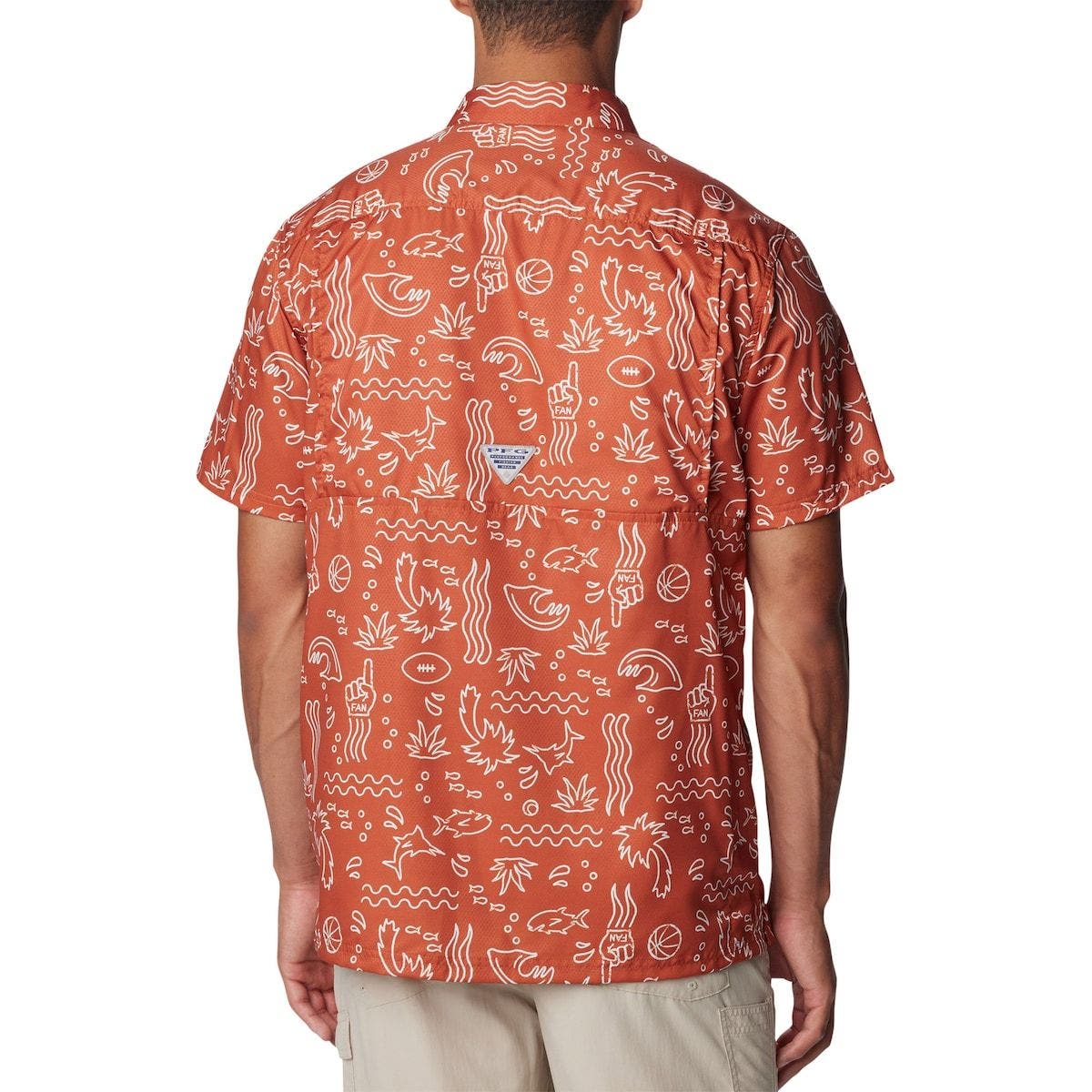 Chemise De Camp Boutonnée Columbia Burnt Orange Texas Longhorns Pfg Slack Tide%e2%84%a2 Omni Shade%e2%84%a2 Button Up Camp Shirt