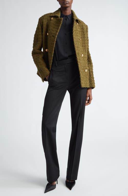 Shop Versace Heritage Texture Tweed Wool Blend Peacoat In Dark Olive