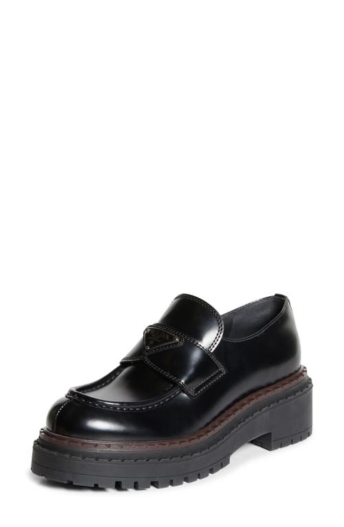 Prada Double Chocolate Platform Loafer In Nero