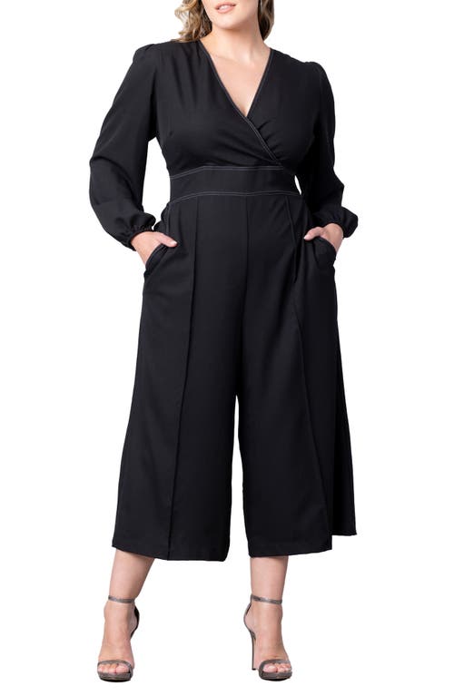 Kiyonna Tessa Long Sleeve Crop Jumpsuit Black Noir at Nordstrom,