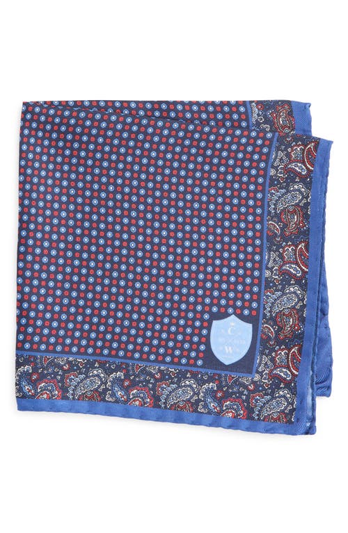 Clifton Wilson Paisley Silk Pocket Square In Blue