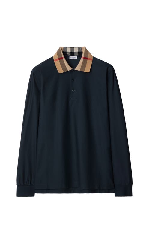 Burberry Cody Long Sleeve Polo Shirt In Smoked Navy