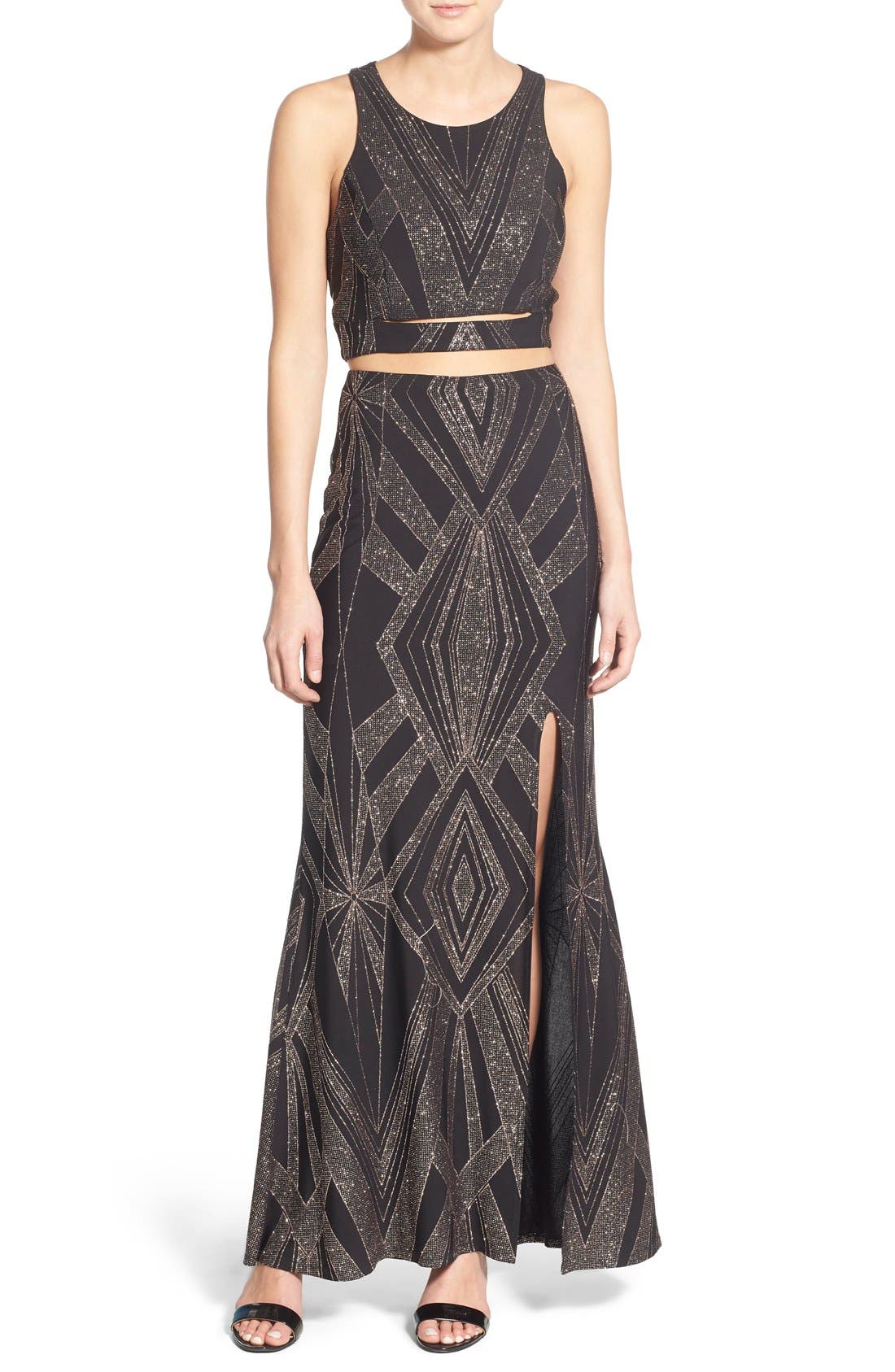 Jump Apparel Cutout Diamond Glitter Gown Nordstrom