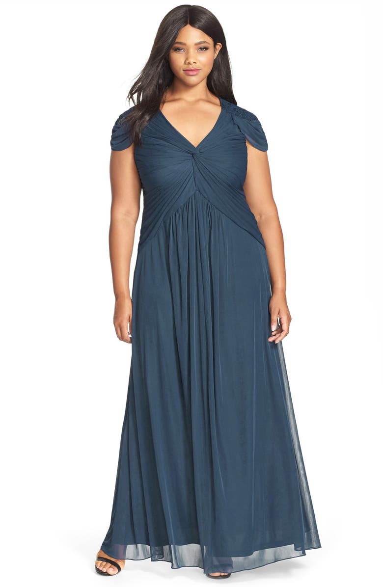 Adrianna Papell Stretch Tulle A-Line Gown (Plus Size) | Nordstrom