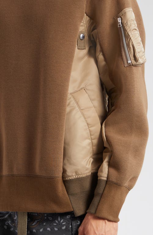 Sacai Sponge Sweat X Nylon Twill Crewneck Sweatshirt Dark Beige In D/beigexd/beige