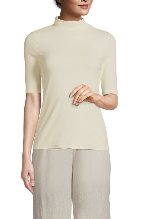 Lands' End Elbow Sleeve Wide Rib Mock In Fresh Ivory