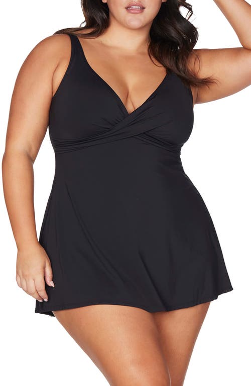 Hues Delacroix Cross Front D- Cup & Up Swim Dress in Black