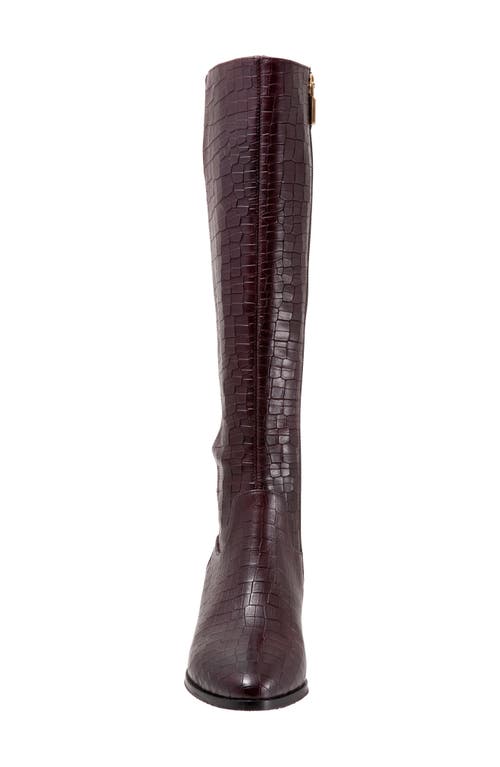 Shop Trotters Kirby Knee High Boot In Wine Leather/microfiber