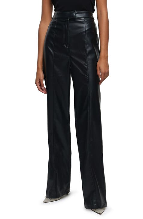 High Waisted Faux Leather Wide Leg Pant