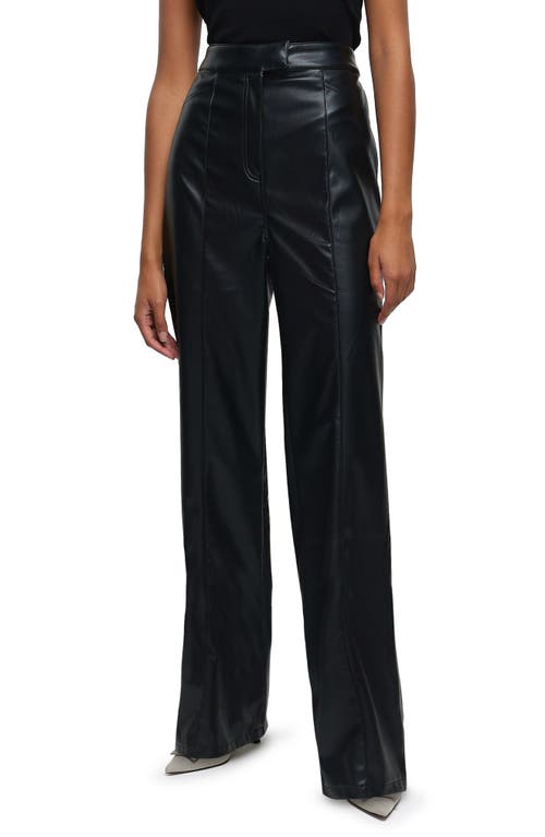 High Waist Faux Leather Straight Leg Pants in Black