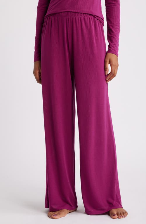 Shop Open Edit Dreamy Rib Wide Leg Pajama Pants In Purple Magenta