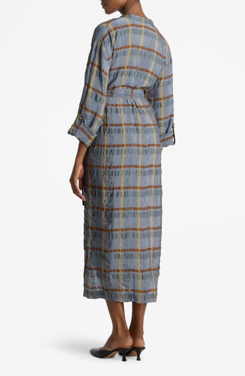 Shop St John St. John Collection Check Belted Seersucker Midi Shirtdress In Tahoe Slate/saddle Multi