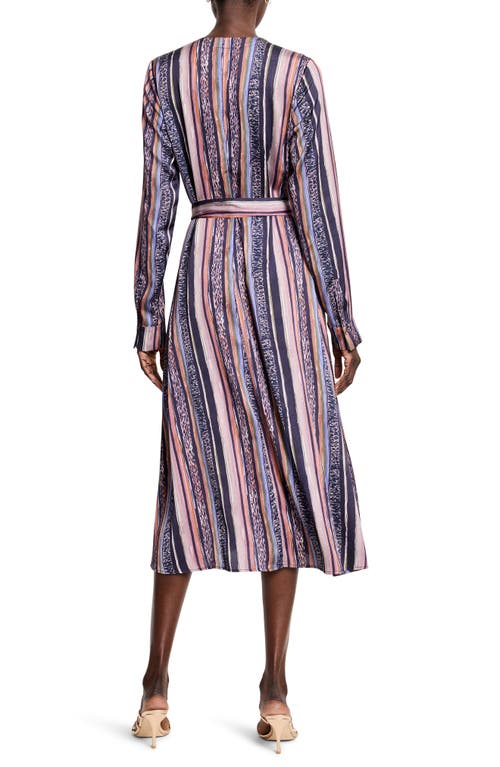 Shop Nic + Zoe Nic+zoe Loren Animal Stripe Long Sleeve Midi Shirtdress In Indigo Multi