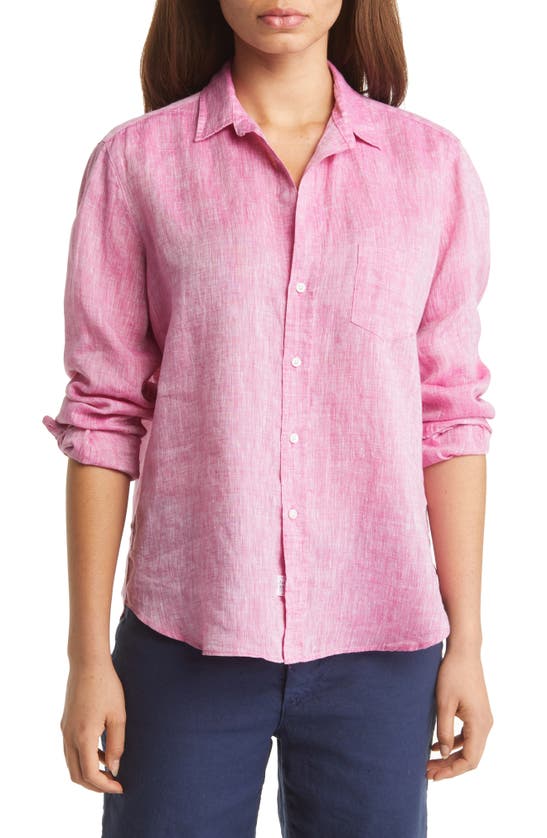 Frank & Eileen Eileen Linen Button-up Shirt In Magenta Pink