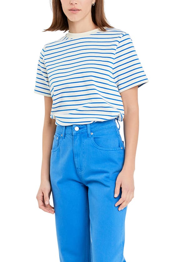 Shop English Factory Striped Cotton Jersey Short Sleeve T-shirt In Blue