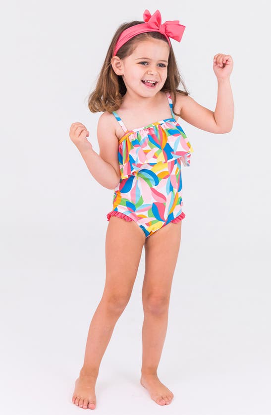 Rufflebutts Tropical Adventure Ruffle One-piece Swimsuit & Headband Set In Pink