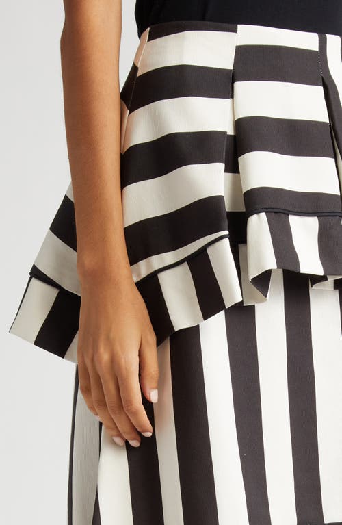 Farm Rio Mixed Stripe A-line Midi Skirt In Black And White