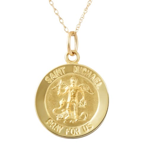 Bliss Diamond 14k Gold St. Michael Medal Pendant .5" Tall 1 Gram In Yellow Gold