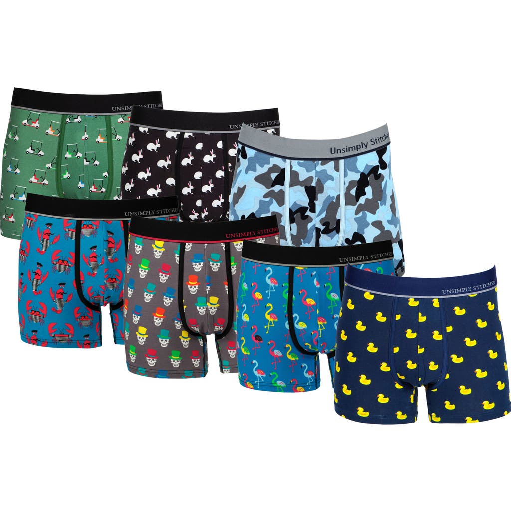 Unsimply Stitched Boxer Trunk 7 Pack In Blue Multi