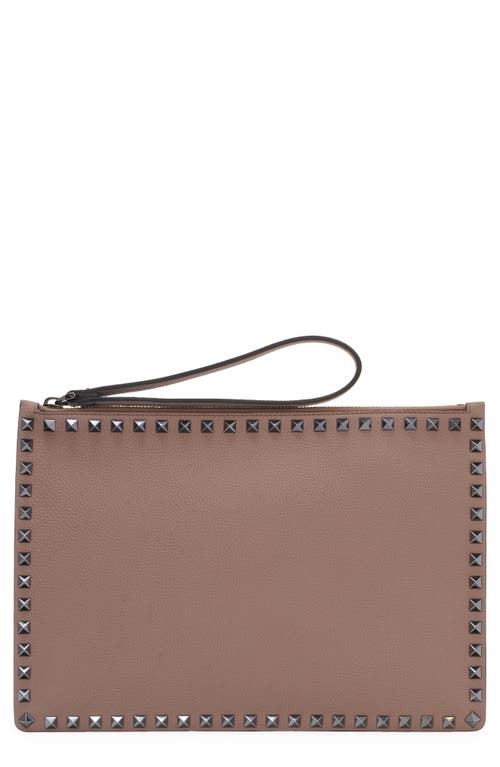 Valentino Garavani Rockstud Grainy Leather Pouch in Clay at Nordstrom