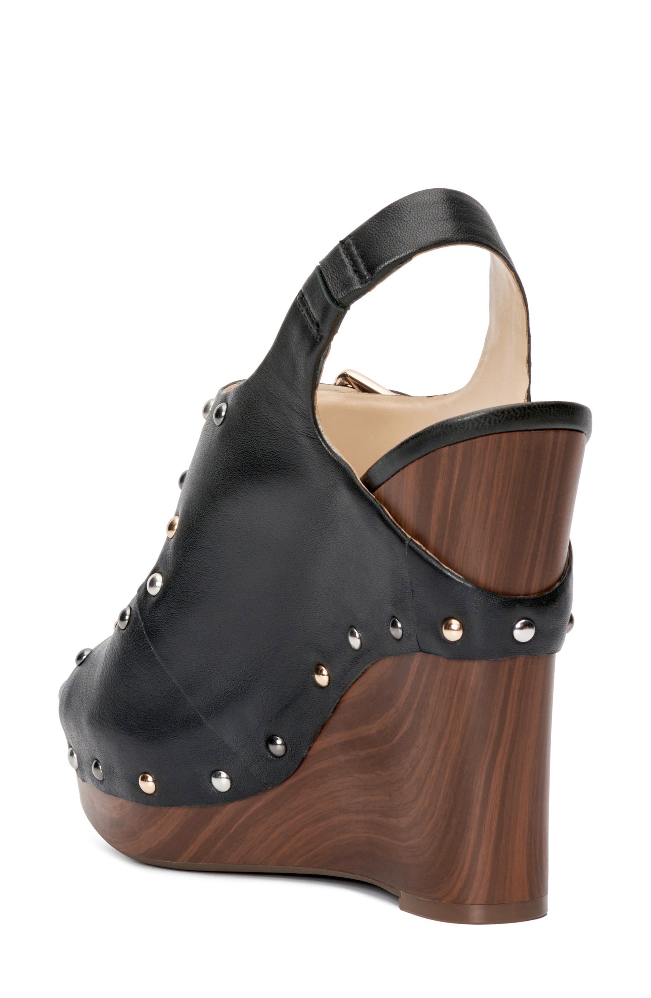 black leather platform wedges