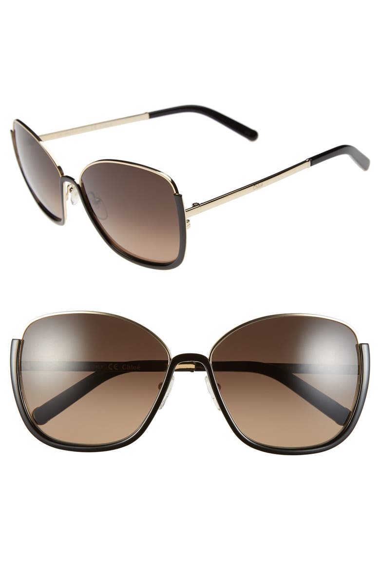 CHLOÉ 'Danae' 59mm Gradient Sunglasses, Main, color, BLACK/ GOLD