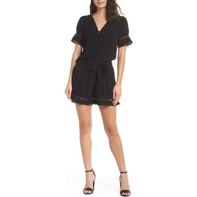 Fraiche By J Lace Inset Romper, Black