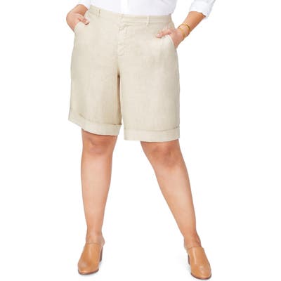 Plus Size Nydj Linen Bermuda Shorts, Beige