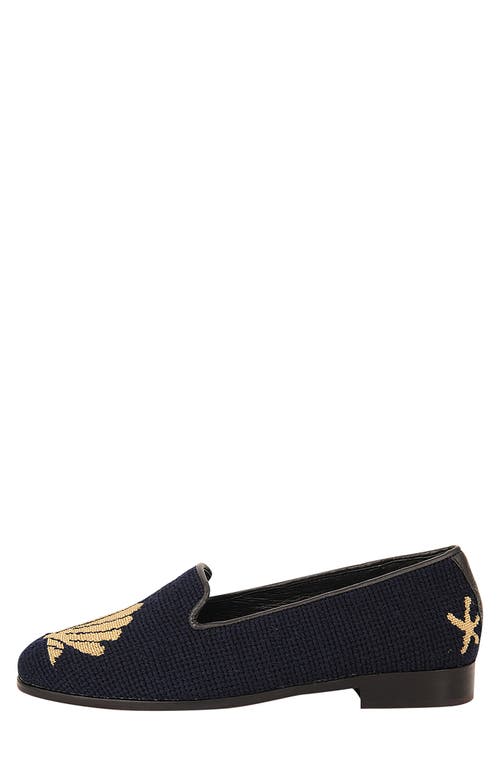 Bypaige By Paige Needlepoint Metallic Gold Scallop Flat In Gold/navy