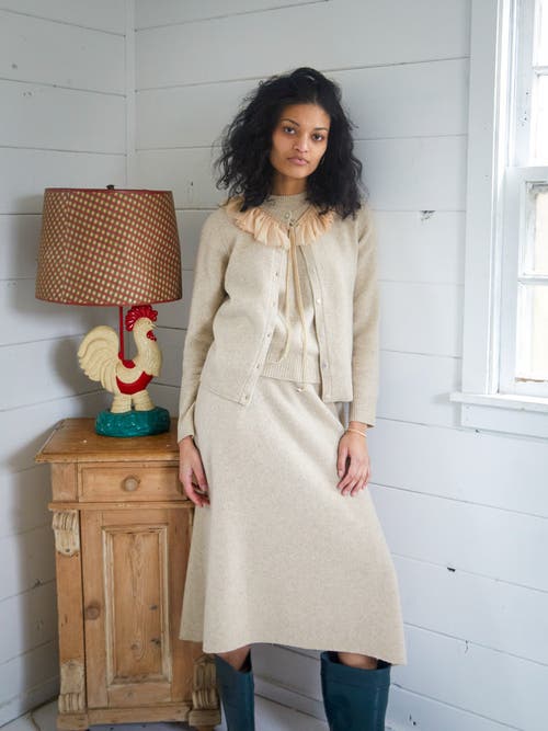 Lingua Franca Ruffle-trim Brushed Wool Cardigan In Linen