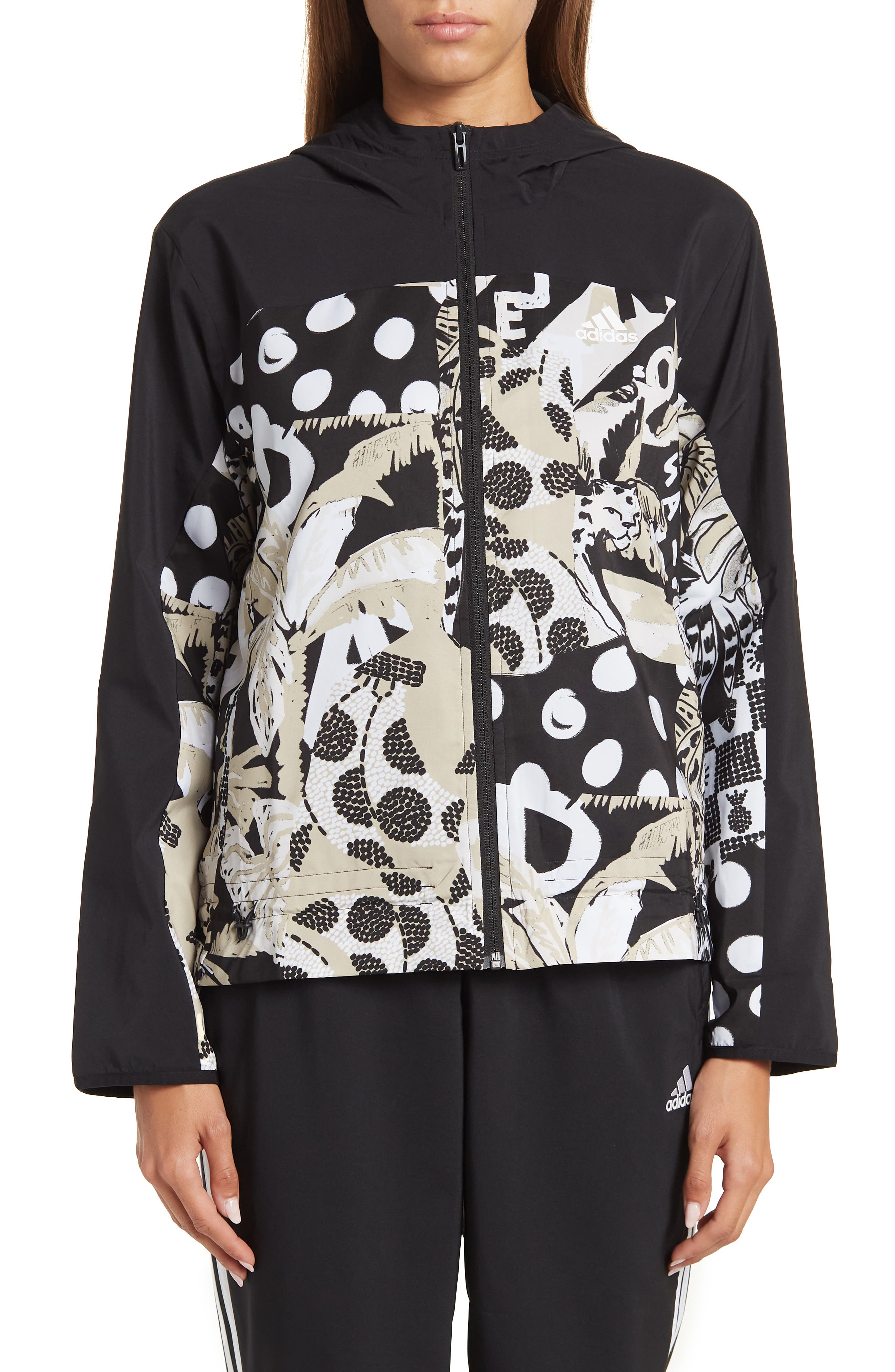 Farm Rio x Adidas Rio Relaxed Lightweight Windbreaker in Black at Nordstrom Rack, Size X-Small