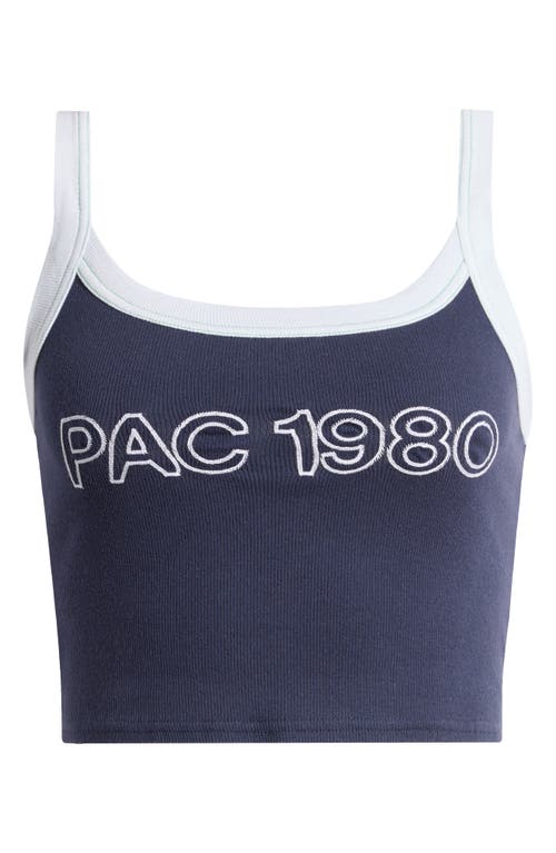 Shop Pacsun Logo Embroidery Stretch Cotton Rib Tank Top In Navy/white