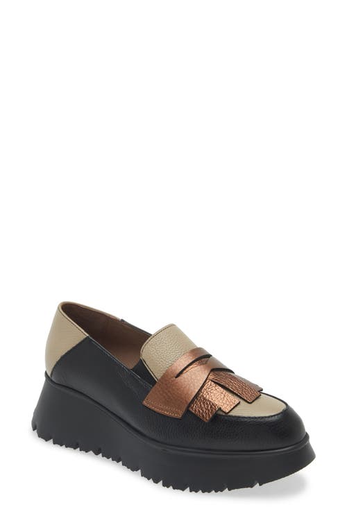 Wonders Kiltie Platform Loafer in Black Taupe Gold Combo 