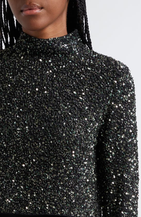 Twp Moonage Dream Sequin Mock Neck Silk Crop Top In Hunter Green