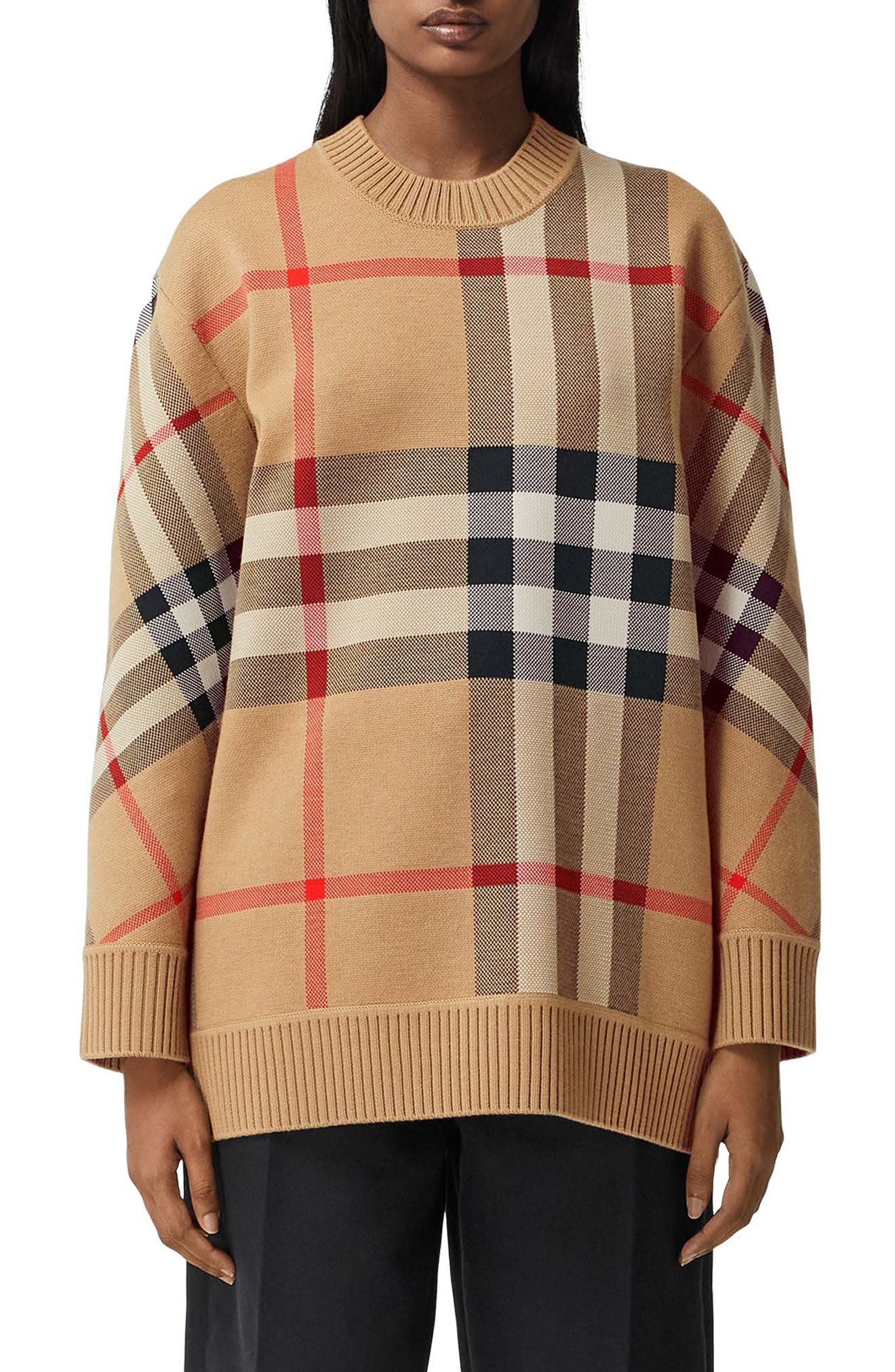 Burberry Calee Check Jacquard Sweater in Archive Beige at Nordstrom