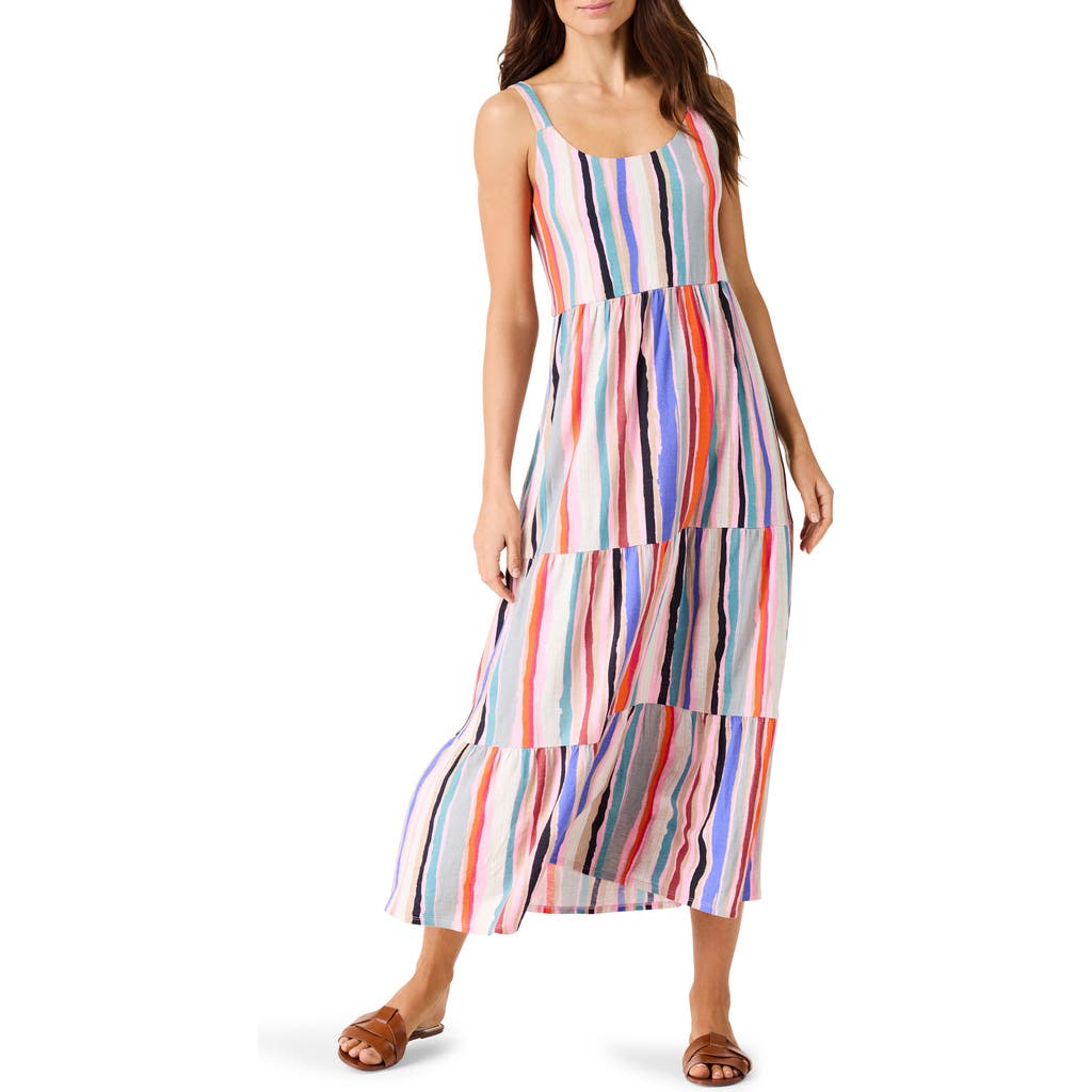 Nzt By Nic+zoe Painted Stripe Tiered Midi Sundress In Pink Multi