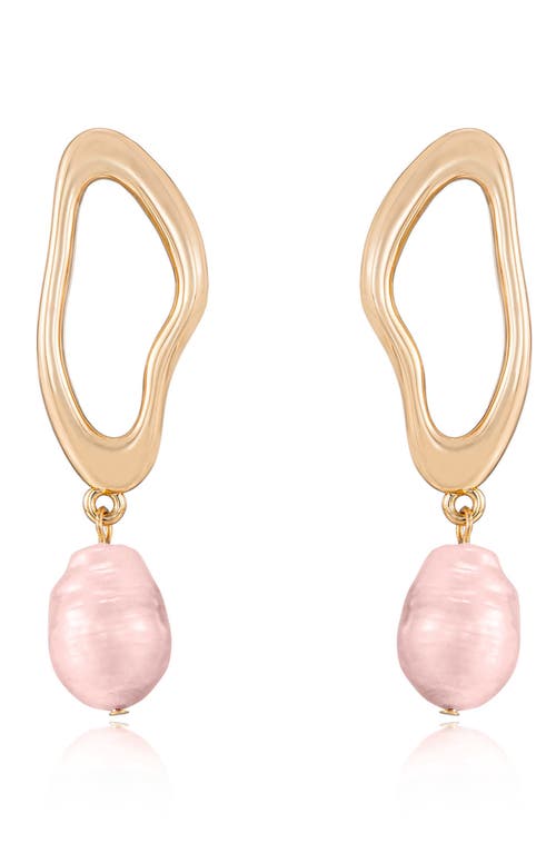 Ettika Open Circle 18k Gold Plated And Pink Pearl Dangle Earrings In Pink