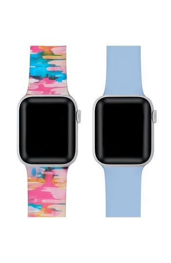 Shop The Posh Tech Assorted 2-pack Silicone Apple Watch® Watchbands In Pink Tie-dye/periwinkle