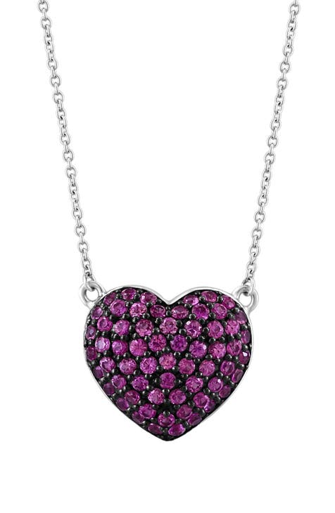 Sterling Silver Pavé Pink Sapphire Heart Pendant Necklace