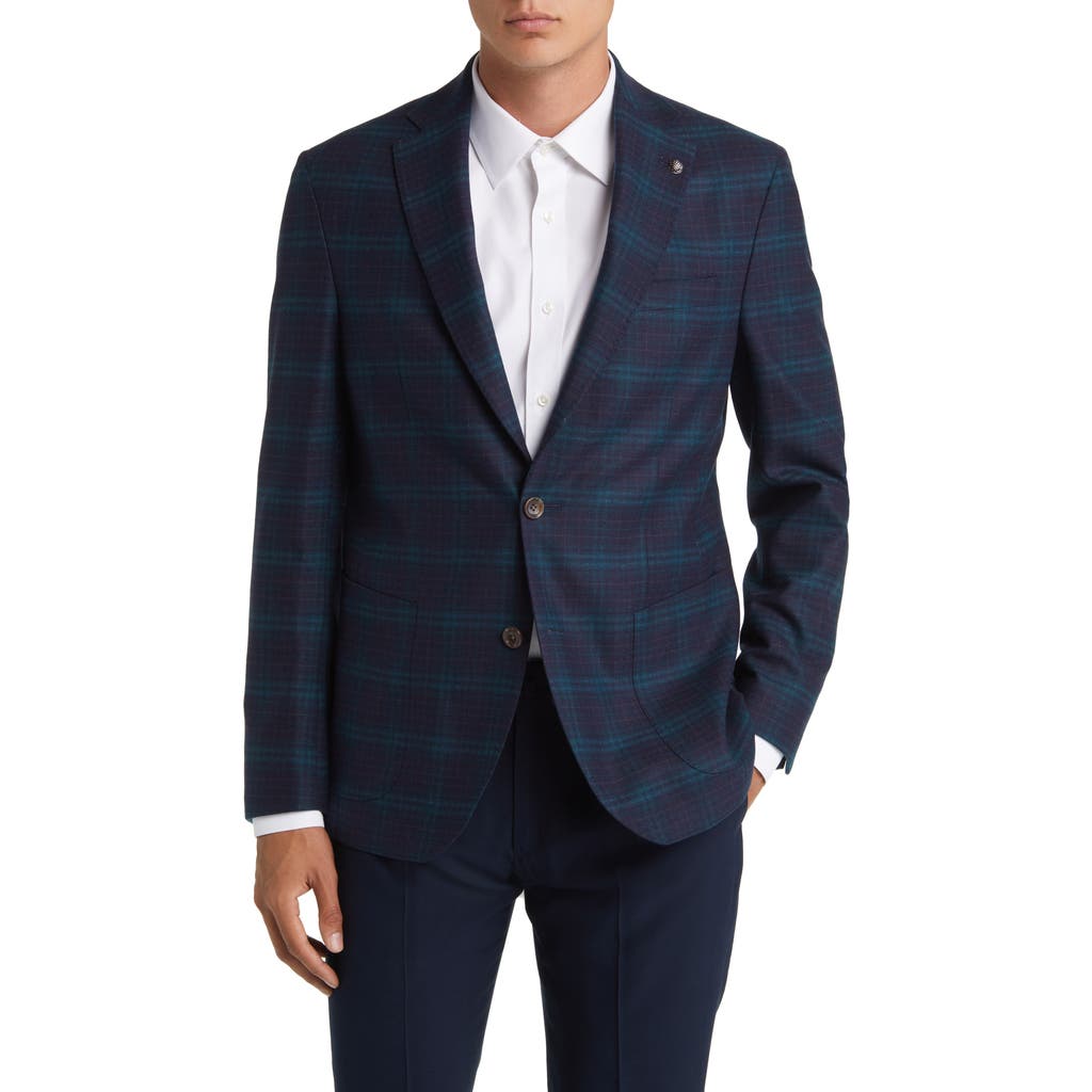 Jack Victor Midland Soft Constructed Plaid Stretch Wool Sport Coat In Navy/olive