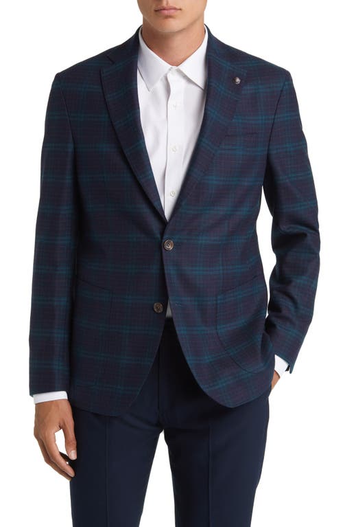 Midland Soft Constructed Plaid Stretch Wool Sport Coat in Navy/Olive
