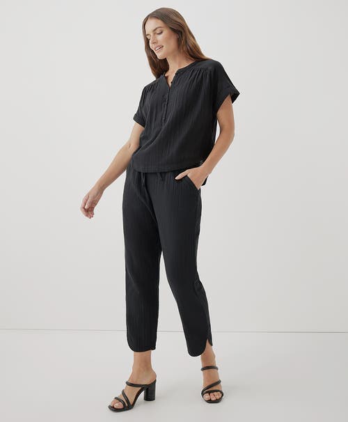 Pact Organic Coastal Double Gauze Tapered Pull-on Pant In Black
