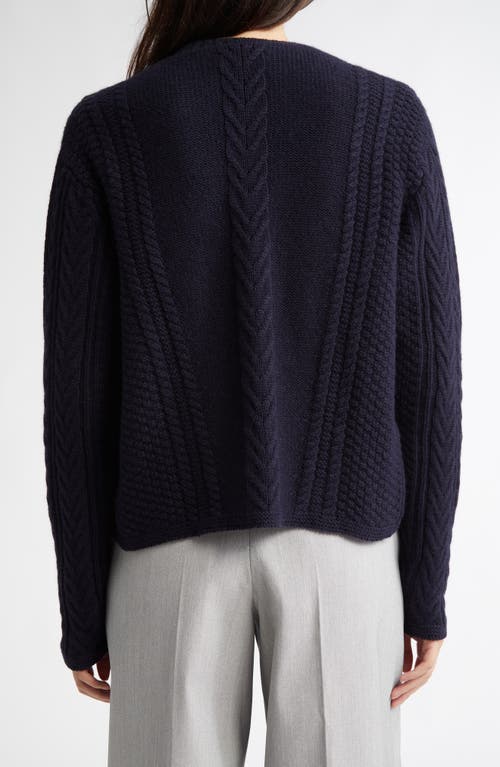 Johnstons Of Elgin Aran Waterfall Collar Cashmere Cable Stitch Cardigan In Dark Navy