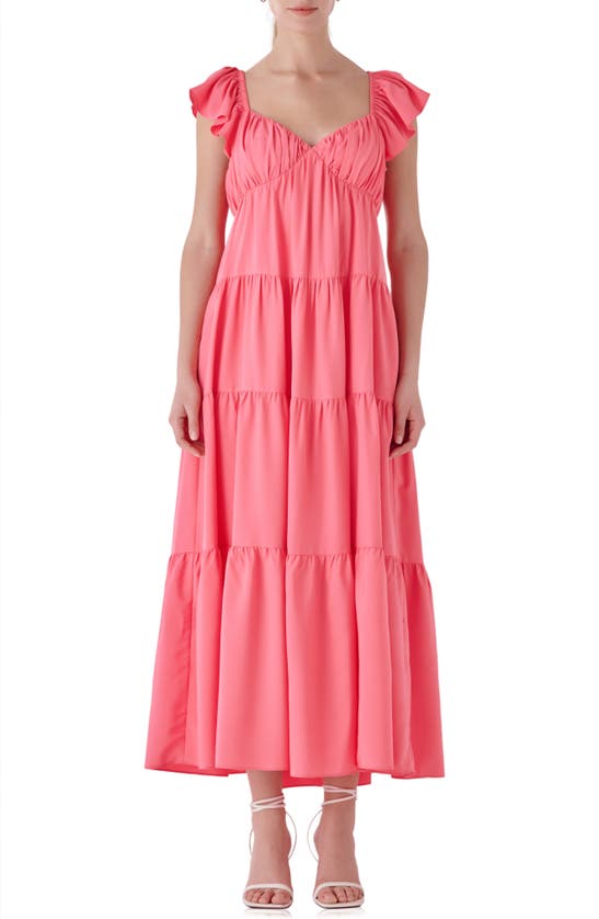 Shop Endless Rose Ruffle Bow Tiered Maxi Sundress In Pink