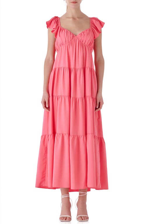 Ruffle Bow Tiered Maxi Sundress in Pink