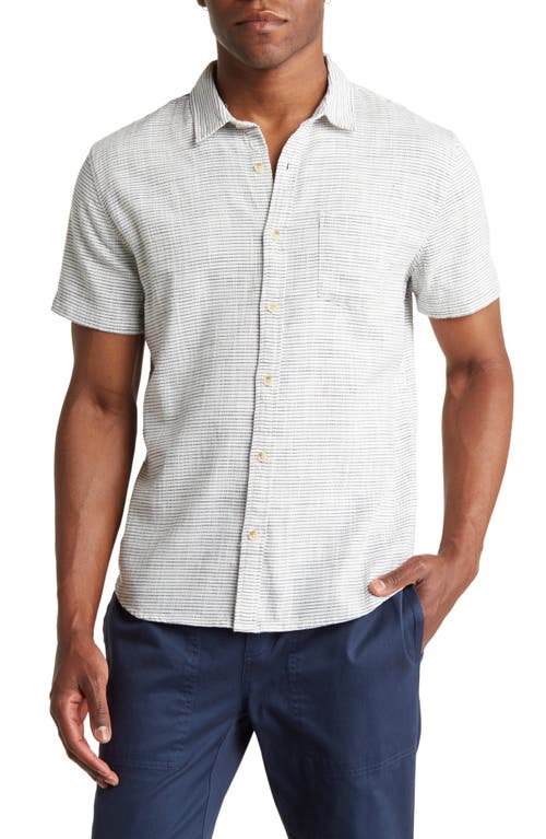 Marine Layer Stretch Selvage Short Sleeve Button-Up Shirt in White/Navy Stripe